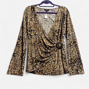 Leopard print V-neck blouse with crossed front size...